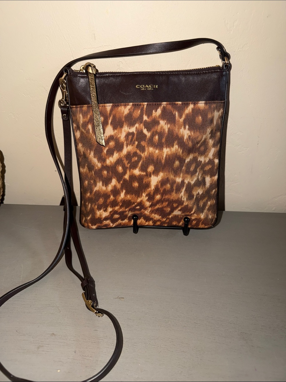 COACH Leopard-Print Crossbody with Dark Brown Trim